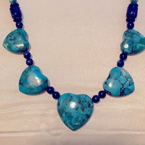 JAY KING REVERSIBLE TURQUOISE AND LAPIS 5 HEART NECKLACE